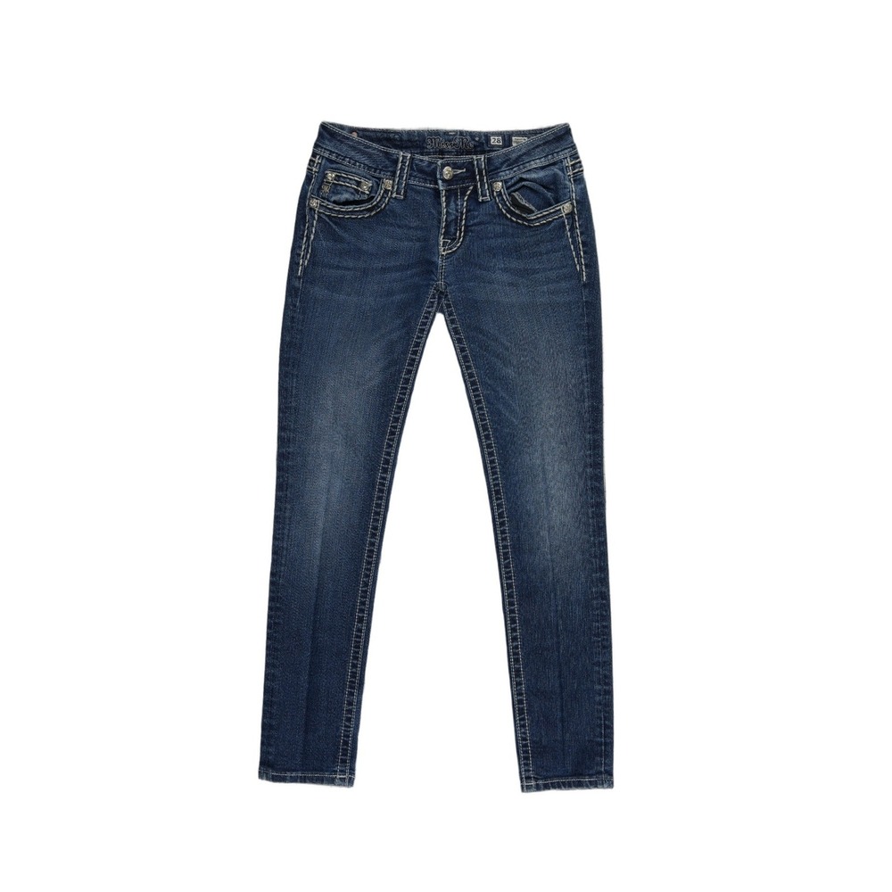 Miss Me Skinny Jeans Women's Size 28 Blue Dark Wash Contrast Stitch Vintage Y2K